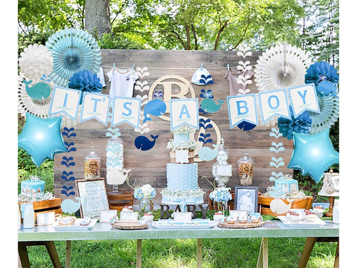 Blue Whale Baby Shower Decorations for Boy Kids It's A Etsy