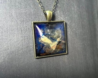 Square Cabochon on a bronze plated backing and chain