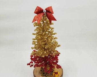 Золотая миниатюрная рождественская елка из бисера - красная и золотая рождественская елка - праздничный декор