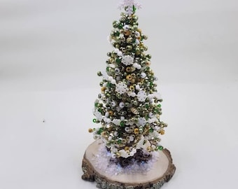 Праздничные оттенки зеленой елки-миниатюрная зеленая снежинка рождественская елка из бисера и проволоки-праздничная елка из бисера и проволоки домашний декор