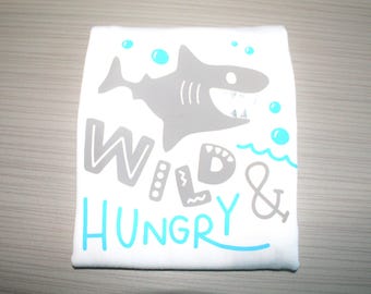 Baby boys' long sleeved "Wild and Hungry" with baby shark bodysuit.