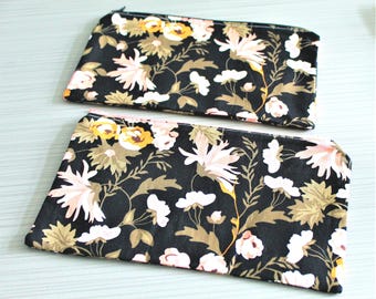 Floral cotton zippered makeup/toiletries bag.