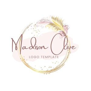 Gold Feather  Logo Template -  Circle Feather Logo - Business Logo - Beauty Logo - Beautician Logo Design - Therapy Logo - Canva Template