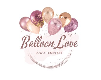 Balloon Love Logo Template -  Balloon Circle Logo  - Business Logo - Events Logo - Party Events Logo Design - Balloon Logo - Canva Template