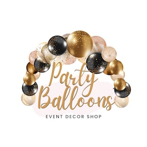 Modelo de logotipo de balões de festa - Logotipo de arco de balão - Logotipo comercial - Logotipo de eventos - Design de logotipo de decoração de balão - Logotipo de festa - Modelo Canva