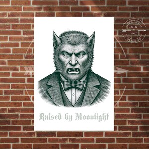 Wolfman-konst utskrivbar gotisk uppvuxen av Monnlight häxig Halloween-dekor digital nedladdning