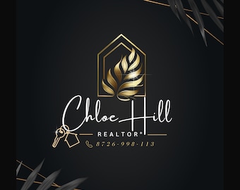 Realtor Logo Template - Business Logo - Real Estate Logo - Realtor Logo -Realty Agent logo - Gold Palm Home Keys - Canva Template