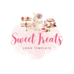 Bakery Logo: Rosegold Floral Cake & Cupcakes (Canva Template)