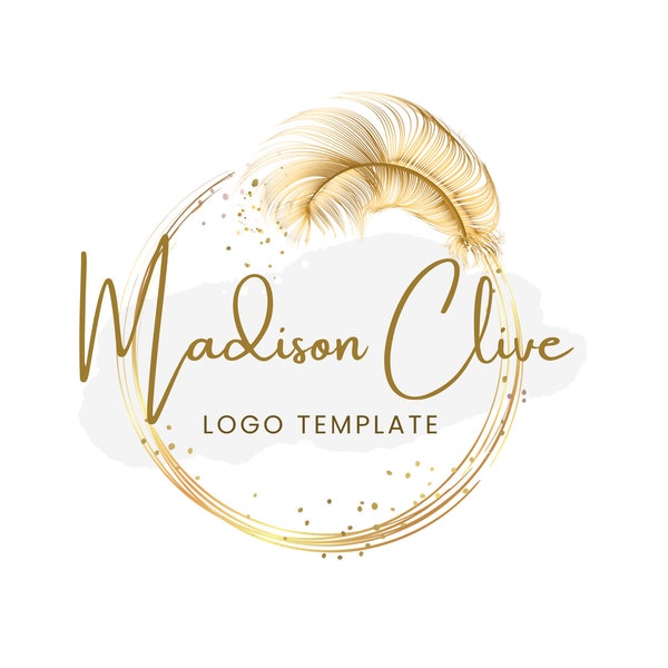 Modèle de logo de plume d'or - Logo de plume de cercle - Logo d'entreprise - Logo de beauté - Création de logo d'esthéticienne - Logo de thérapie - Modèle de canva