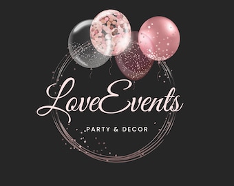 Rose Gold Balloon Circle Logo: Party Event Canva Template