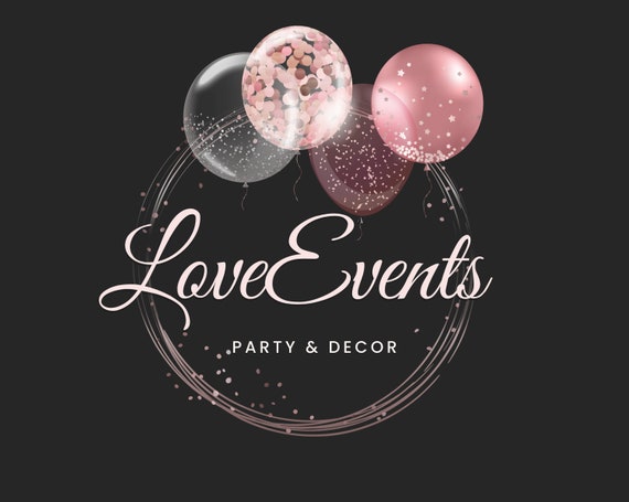 Rose Gold Balloon Circle Logo: Party Event Canva Template
