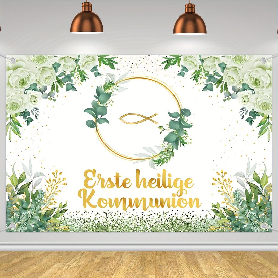 First Holy Communion Banner, God Bless Floral Backdrop, Baptism Party ...