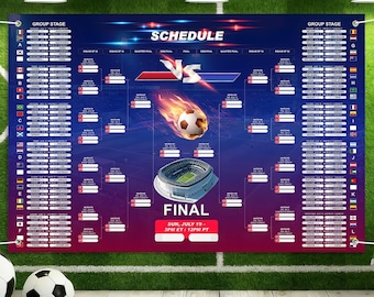 2026 World Cup Schedule Poster, USA Canada Mexico Flags (Photo Booth Backdrop)