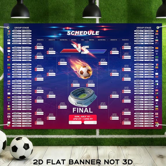 2026 World Cup Schedule Poster, USA Canada Mexico Flags (Photo Booth Backdrop)
