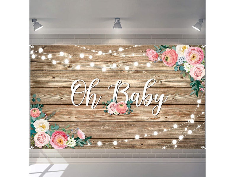 rustic wood floral backdrop for baby shower