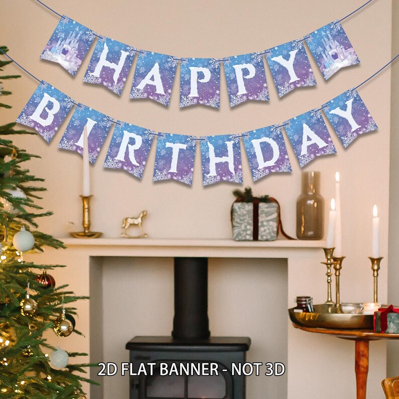 2D Flat Frozen Birthday Banner, Winter Snowflake Happy Birthday Banner for Winter Wonderland Christmas Party Decor bild 4