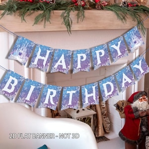 2D Flat Frozen Birthday Banner, Winter Snowflake Happy Birthday Banner for Winter Wonderland Christmas Party Decor bild 1