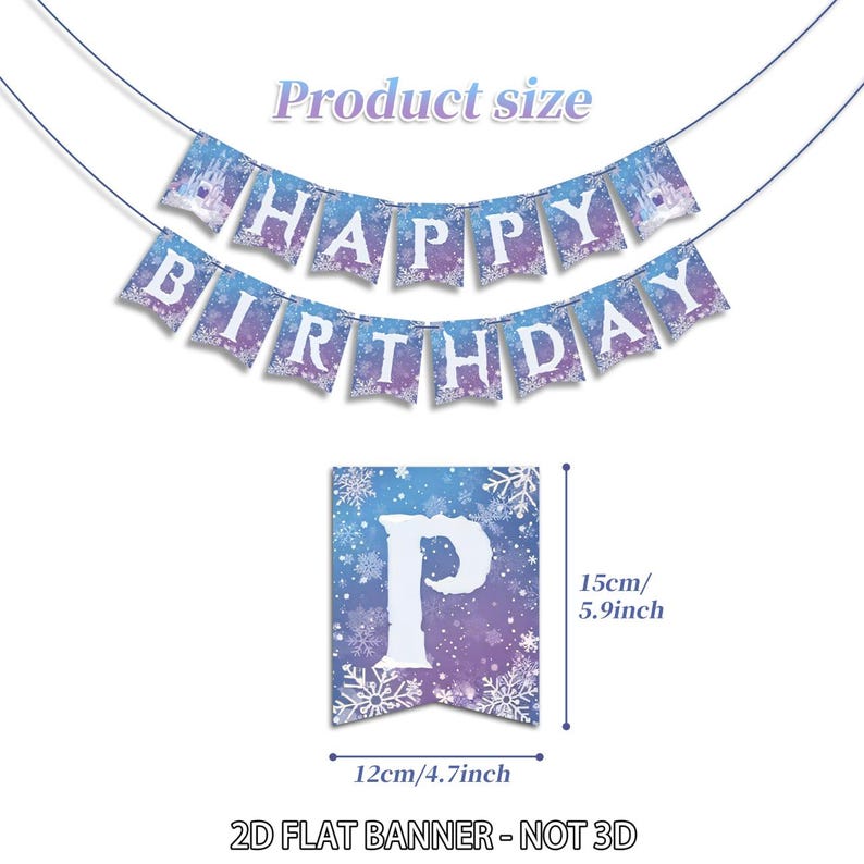 2D Flat Frozen Birthday Banner, Winter Snowflake Happy Birthday Banner for Winter Wonderland Christmas Party Decor bild 2
