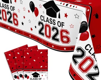 Class of 2026 Graduation Tablecloths – Red Black Plastic Party Covers (3 Pack)