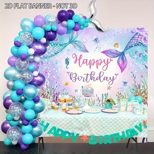 Mermaid Birthday Backdrop, Under the Sea Theme Party Banner, Vibrant ...
