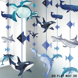 Under The Sea Hanging Streamer Garland, Geometric Ocean Animal Cutout, Whale Shark Dolphin Turtle Vertical Ceiling Decor,Underwater Birthday