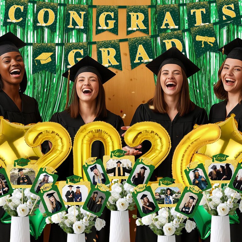 Spell Graduation 2026 Graduation Party Decor Set: Gold Green Congrats Grad Banner ...