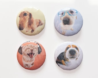 Funny Fisheye Animal Meme Button Pin | Silly Dog Cat Trinket