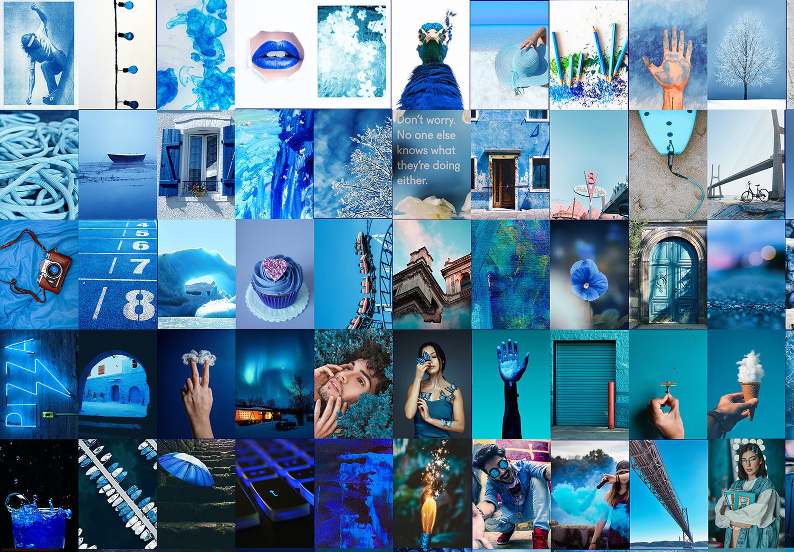 Room decor aesthetic. Blue wall collage kit PRINTED SET 100 Etsy