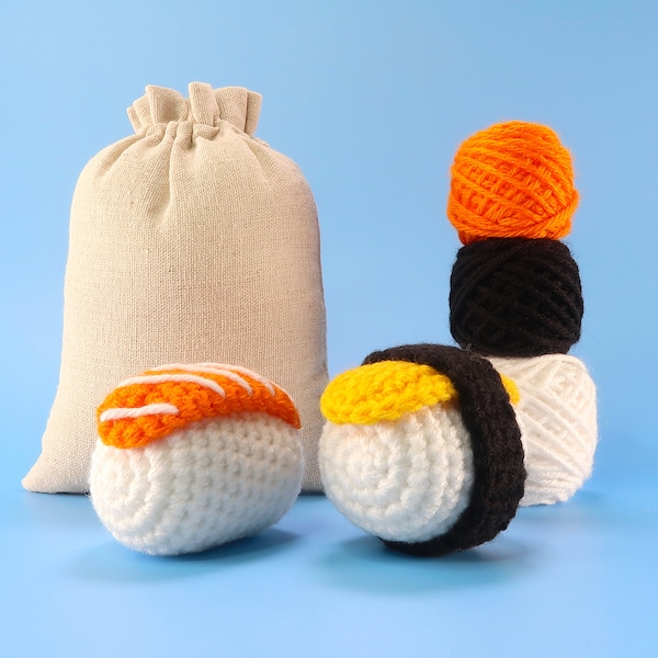 Beginner Sushi Crochet Kit - Easy Crochet Starter Kit - Crochet Salmon Tamago Kit - Food Amigurumi Kit - Crochet Gift - Animal Crochet Store