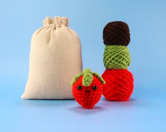 Beginner Strawberry Crochet Kit - Easy Crochet Starter Kit - Crochet Fruit Kit - Food Amigurumi Kit - Crochet Gift - Animal Crochet Store