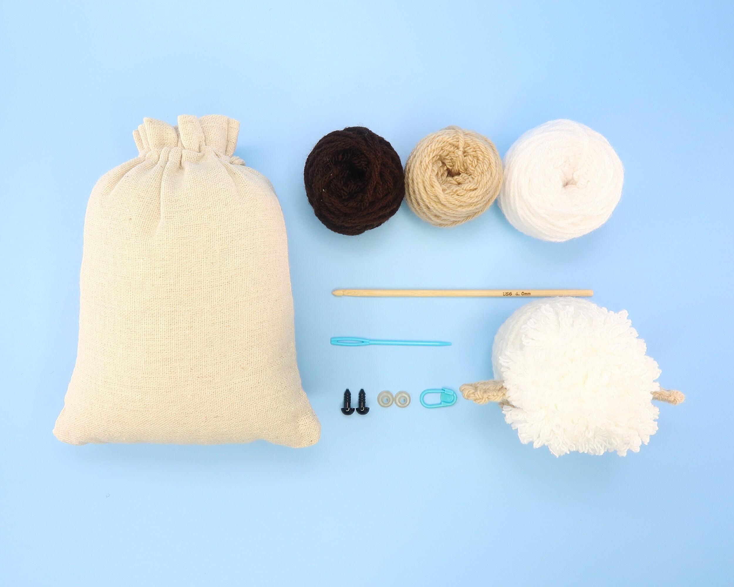 Kit Crochet Débutant Pour Faire Un Mouton - Avec Laine, Crochets, Outils Et Instructions - Loisir Créatif Adulte