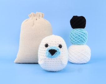 Snow The Seal Crochet Kit - Crochet Animals Kit - Amigurumi Kit - Animal Crochet - Crochet Starter Kit (Includes Follow Along Videos)