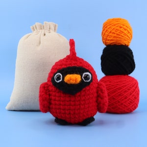 Redd The Cardinal Crochet Kit - Crochet Animals Kit - Amigurumi Kit - Animal Crochet - Crochet Starter Kit (Includes Follow Along Videos)
