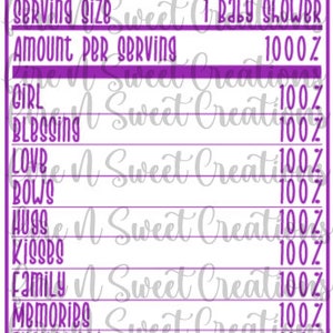 Its A Girl Nutrition Facts Purple - JPEG - Nutrition Facts - Its A Girl