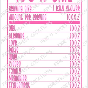 It&#39;s A Girl Nutrition Facts - Nutrition Facts - Digital file - PNG - Baby Girl - It&#39;s A Girl
