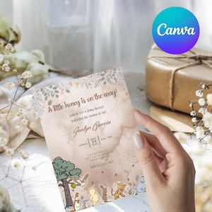 Winnie-the-pooh A Little Hunny is on the Way BABY SHOWER Invitation- Canva Edit only