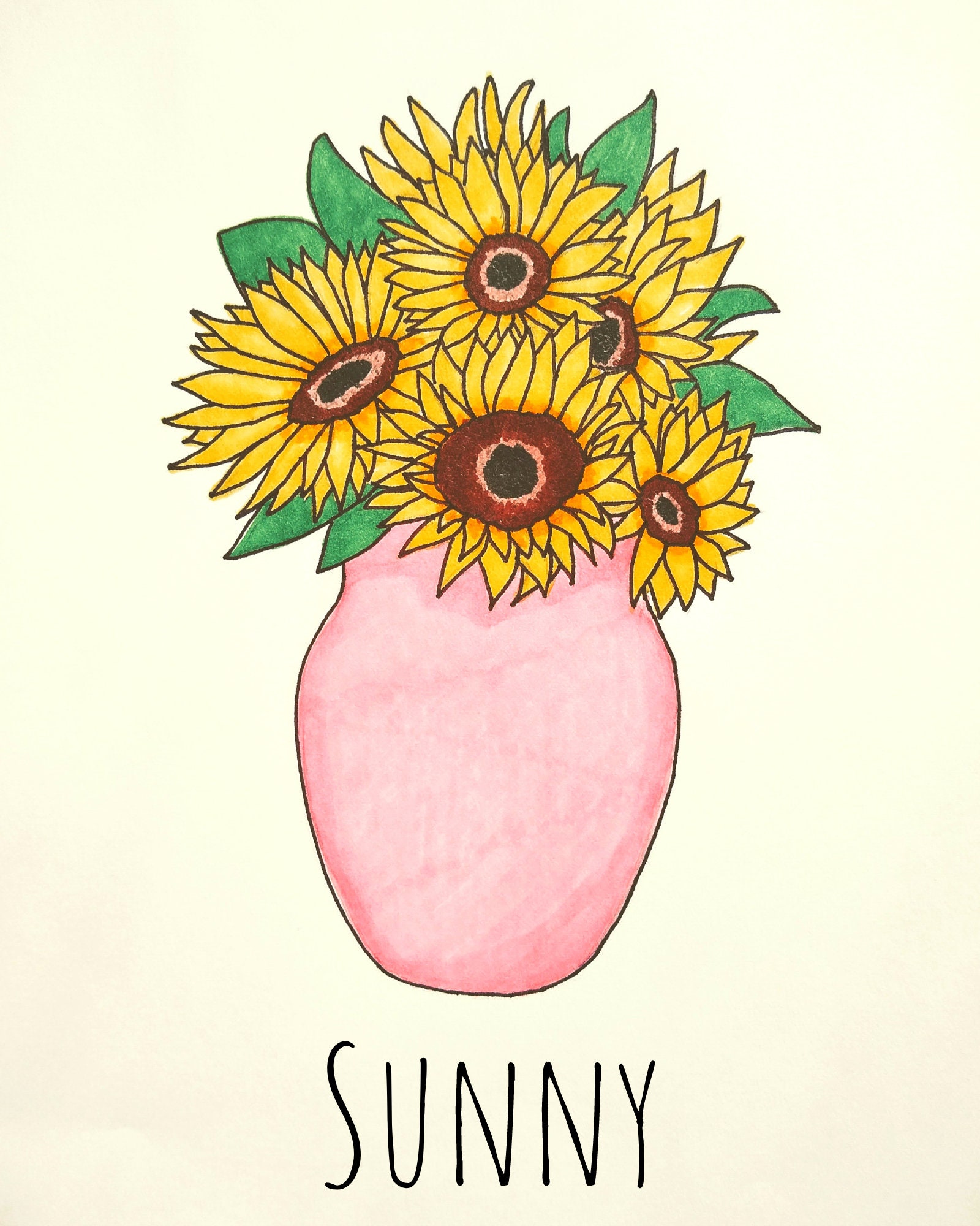 Sunflowers in Vase Watercolor Painting Digital Download 8x10 Etsy