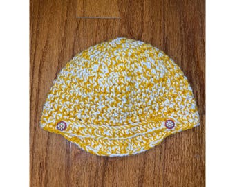 Handmade Crochet Medium Yellow and White Hat with Bill