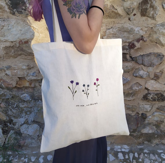 Tote bag con flores silvestres bordadas a mano Bolso de tela | Etsy España