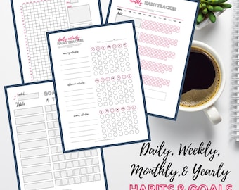 Habit and Goal Tracker Printable | Daily, Weekly, Monthly, and Yearly Options | Master Your Habits | Instant Digital Download