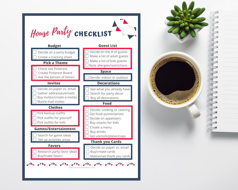 House Party Checklist Etsy