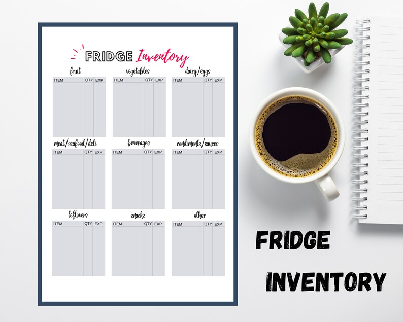 Food Inventory Printable, Kitchen Inventory, Pantry Inventory, Fridge ...