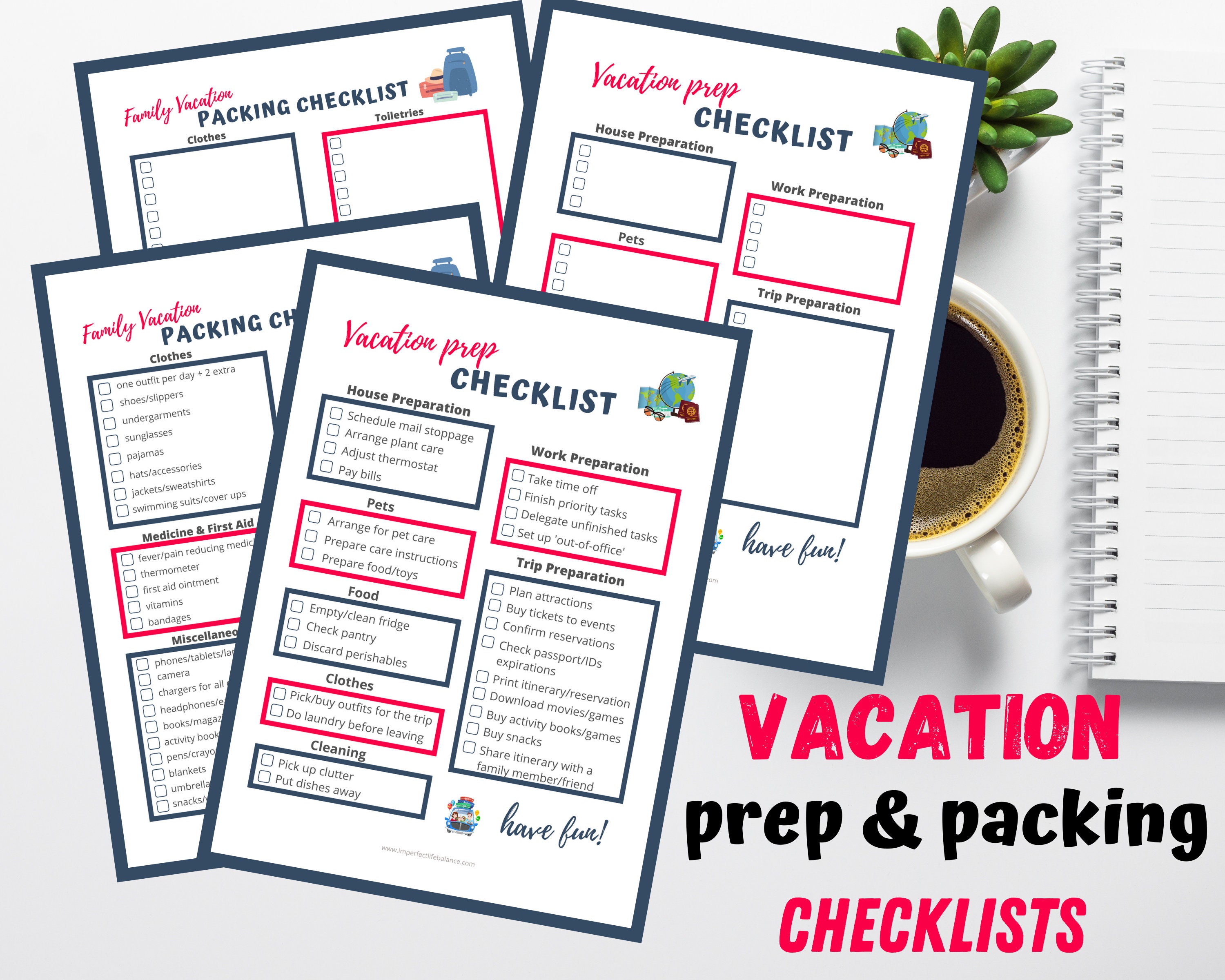 Printable Travel Packing List Vacation Prep Checklist Vacation Packing ...