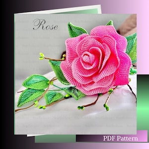 ピンクのバラのかぎ針編みパターンPDF かぎ針編みの花束 アミグルミのかぎ針編みパターン かぎ針編みの植物 デジタルインスタントダウンロード