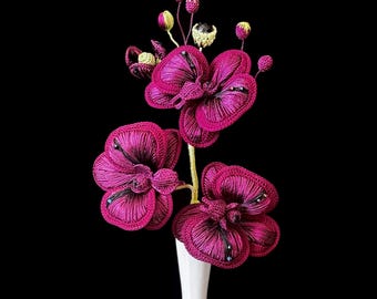 Handmade Crochet Phalaenopsis Orchid, Purple Yarn Flower Decor (30cm)