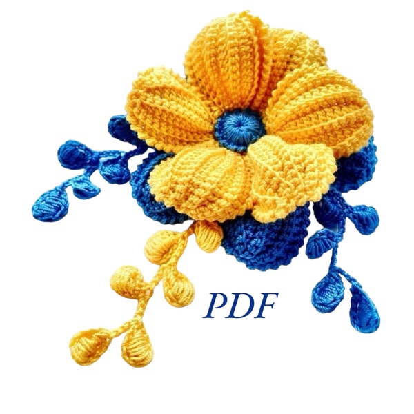 Sunflower Pattern PDF hairpin Download Tutorial Diagrams Blue and yellow Crochet flowers