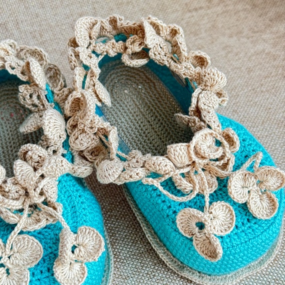 Crochet Baby Booties-handmade Cotton Baby Shoes-6-12 Month-soft