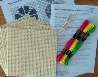 First Cross Stitch Kit: 12 Thread Colour Combos with Needle Binca & Patterns, Sewing Gift