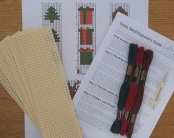 First Cross Stitch Kit: Christmas Themed Patterns with Thread Needle & Binca, Kids Sewing Gift