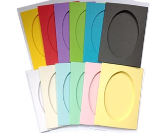 A6 6x4" Tri-Fold Card Blanks with 4.6x3" Oval Aperture: 5 Pack in 19 Colours